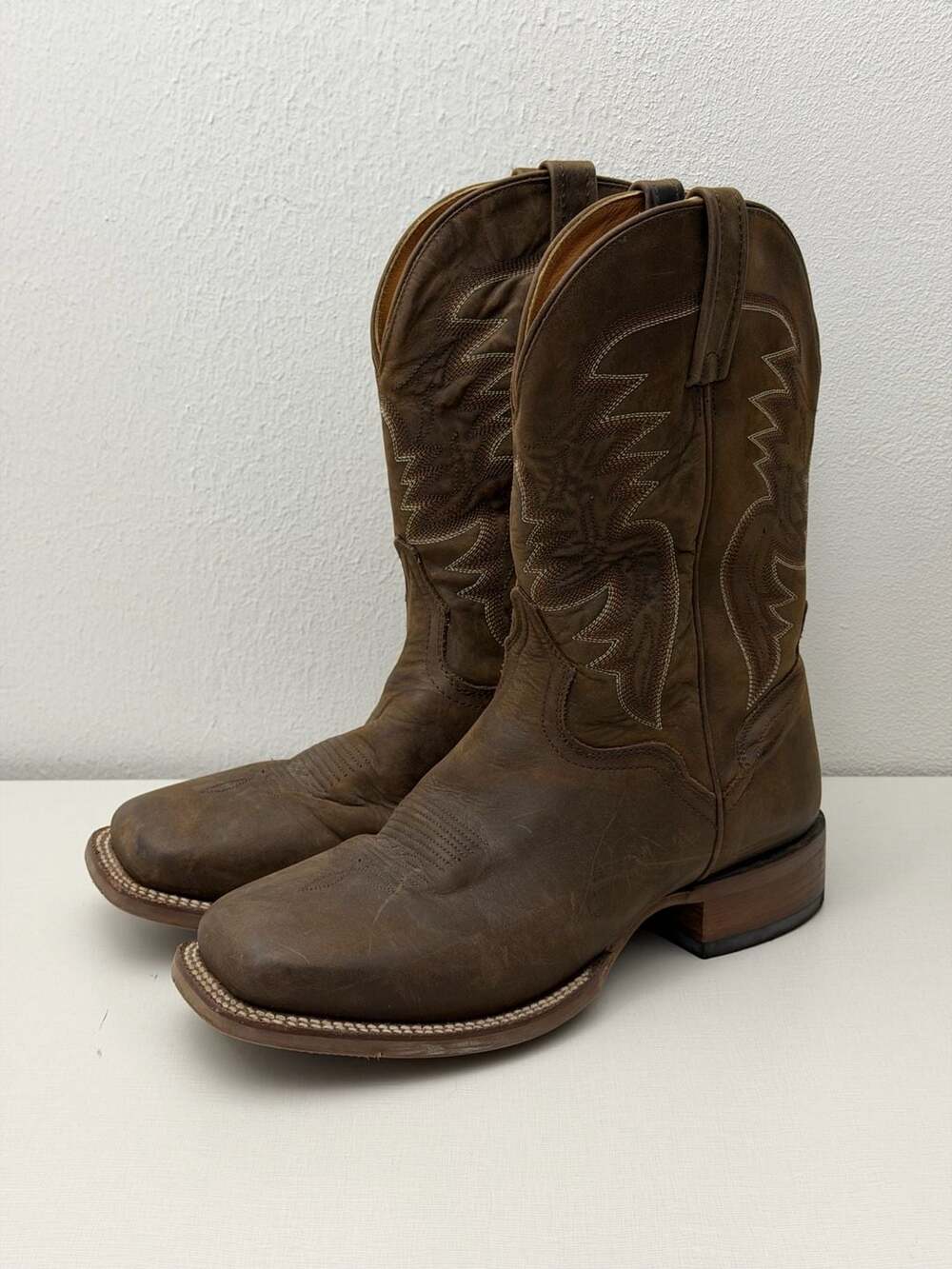 El Dorado Handmade Western Cowboy Boots Brown Leather Broad Square Toe 2457
